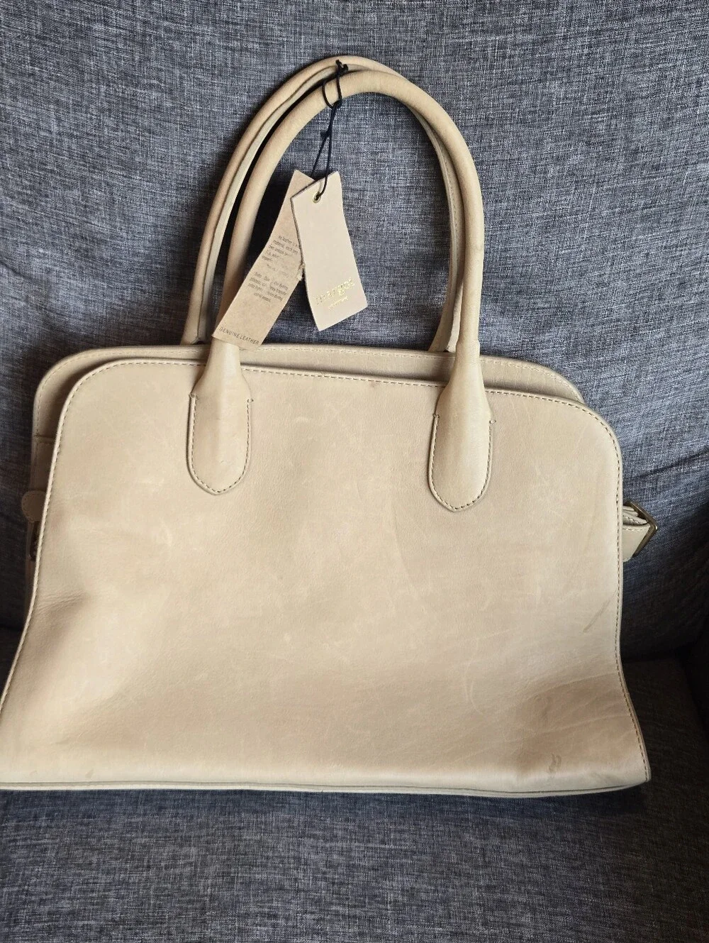 Margot New York Genuine Leather Bowling Bag in color Sand